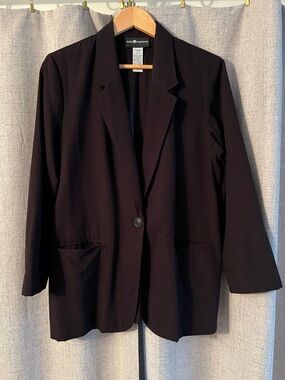Vintage Sag Harbor 14Petite Black Single-Button Notch-Lapel Blazer Unlined